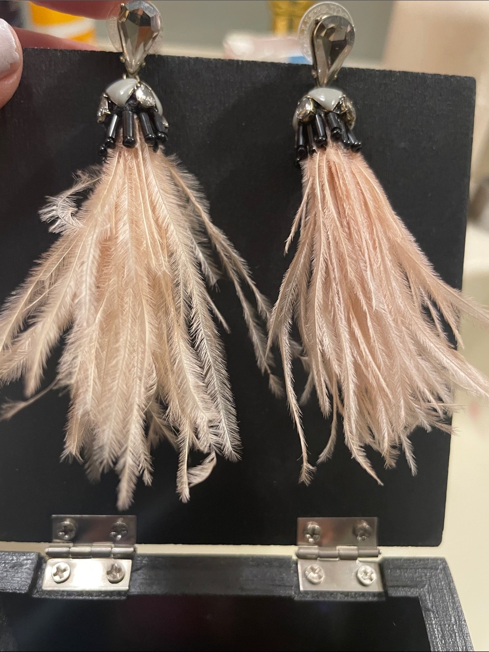 Stella & Dot Pink Feather Tassel Drop Earrings